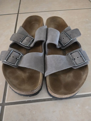 Birkenstock sandals with two straps, oiled leather, grey