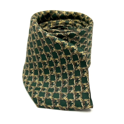 Hermes green silk tie used, narrow size, with box