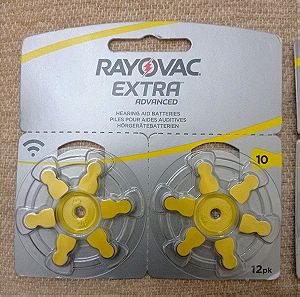 Rayovac extra advanced Νο 10/Mπαταρίες (6 καρτέλες γεμάτες, 36 μπαταρίες συνολικά) για ακουστικά βαρυκοΐας.