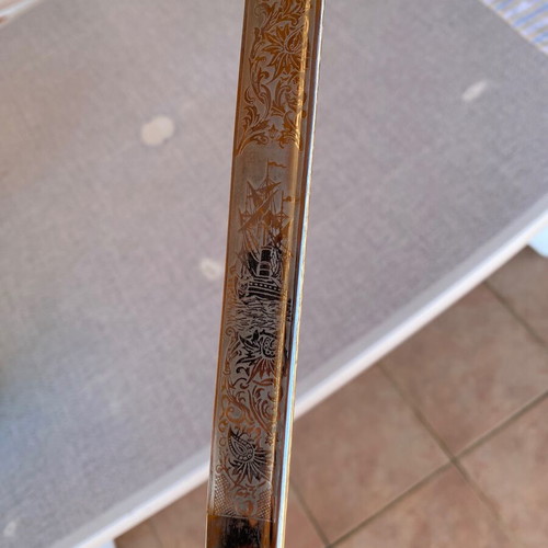 Royal Navy Sword with Leather Sheath, like new, WKC Solingen Germany
