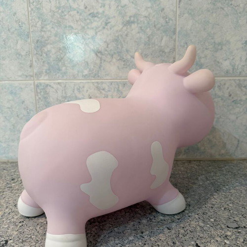 KidzzFarm Bella inflatable hopping toy cow used, pink