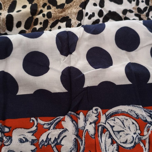 Large square pareo used with animal print and polka dots