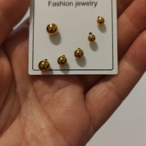 Gold stud earrings set of three pairs, stainless steel, new