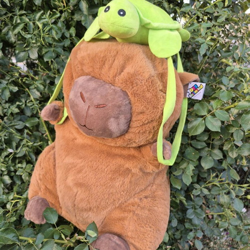 Plush Capybara Toy with Removable Turtle Backpack, 70 cm, New