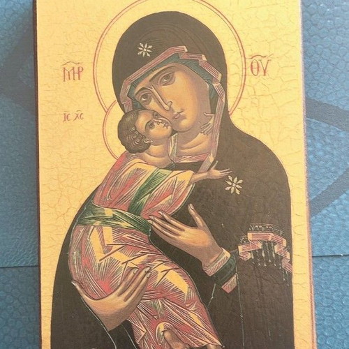 Handmade Virgin Mary icon used, 14x9 cm, solid wood