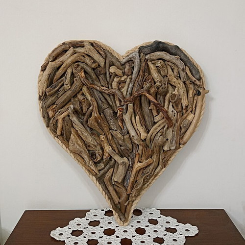 Handmade decorative heart with driftwood