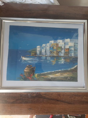 Island oil painting like new with glass and frame 55x45