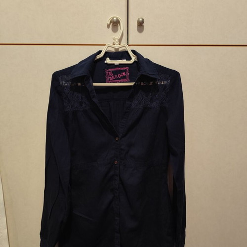 Cotton shirt with lace details dark blue like new, size S