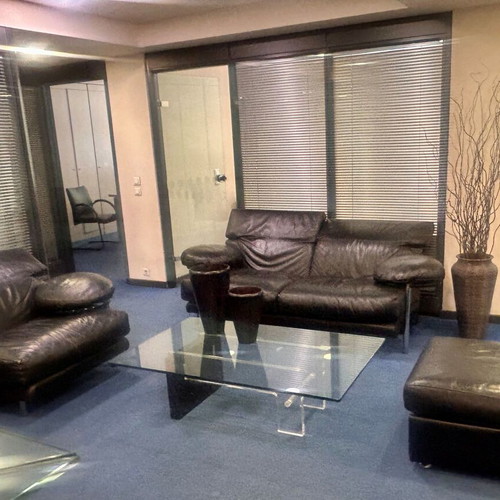 Leather living room set used, sofa, armchair and pouf