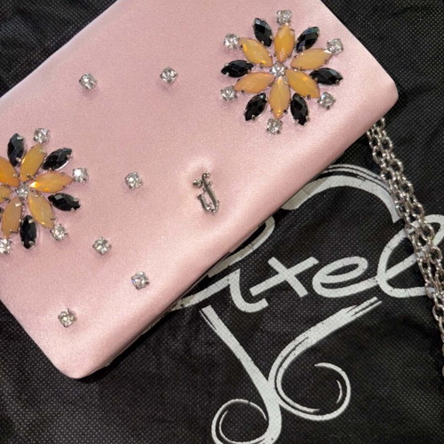 Axel pink clutch bag with rhinestones and chain, new