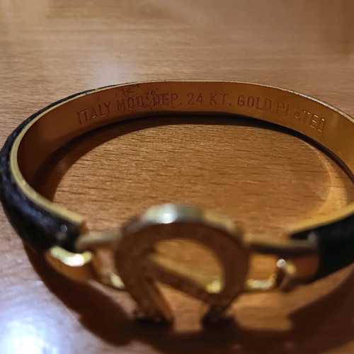Luxury 24K gold-plated bracelet with brown leather like new
