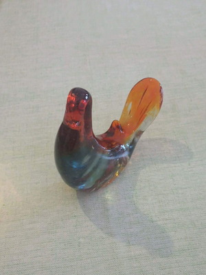 Χειροποίητο πουλί Murano Art Glass με σημάδι Pontil, vintage Amberina
