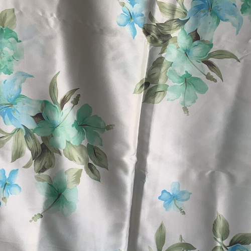 Satin fabric with floral pattern turquoise and emerald, new, 1.5m x 1m