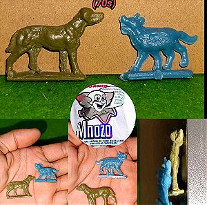 ΜΠΟΖΟ Κυνηγόσκυλο και Λύκος Vintage Plastic Figures  Γαριδάκια mini φιγούρες πλαστικές δωράκι 70s