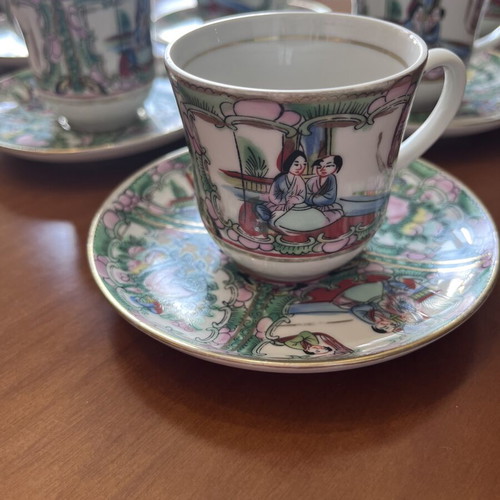 Vintage Chinese Famille Rose Medallion porcelain coffee espresso set like new