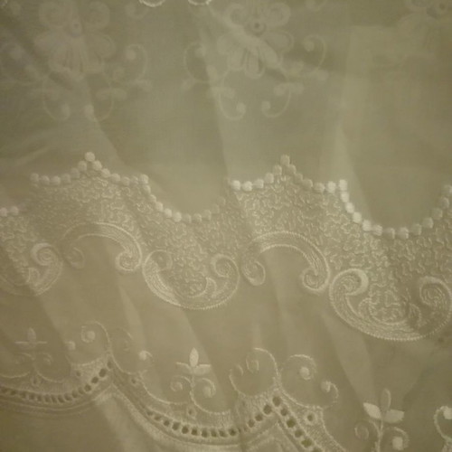 White curtain with embroidery ready to hang 2x2.45