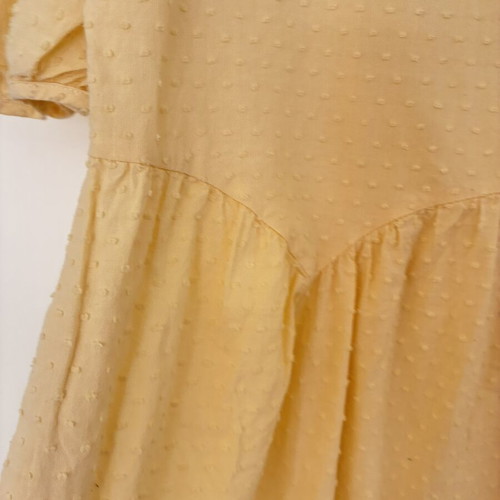 Butter Yellow Swiss Dot Puff Sleeve Smock Midi Dress, Size L, 100% Cotton, Pockets, Cottagecore