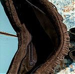  Δερμάτινη 𝐬𝐮𝐞𝐝𝐞 τσάντα χειρός με κρόσσια (καφέ) (Suede handbag with fringes - chocolate brown)