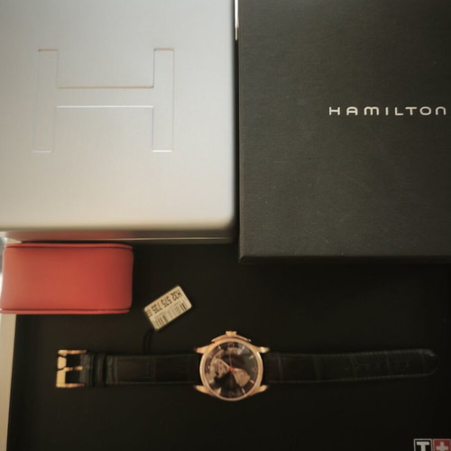 Hamilton Jazzmaster Open Heart Automatic watch new, rose gold and black leather strap