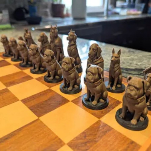 Chess pieces dogs and cats new, printed