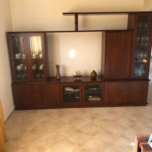 Solid beech wood living room unit like new with rotating bar