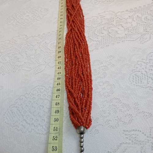 Multistrand necklace vintage '80, new, red and silver beads