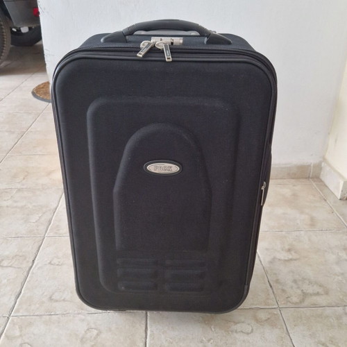 Prox cabin suitcase used, black fabric with 4 wheels