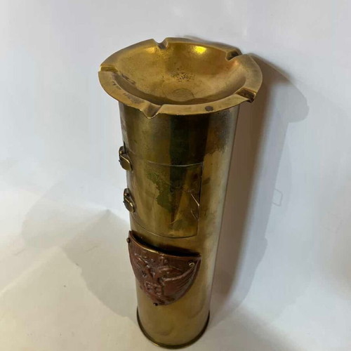 Antique brass handmade floor ashtray from shell with emblem 52x13