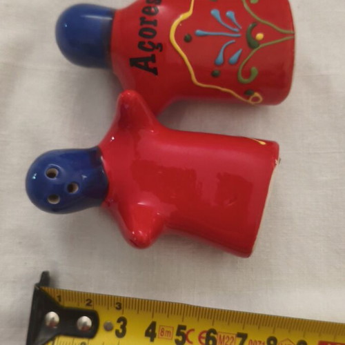 Vintage Amigos ceramic salt and pepper set new, hand-painted folk art