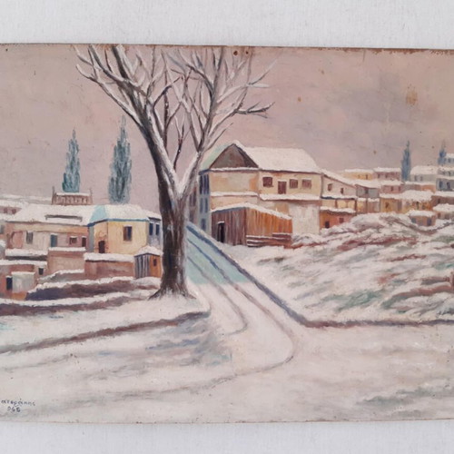 Old painting on plywood used, 37 x 27 cm