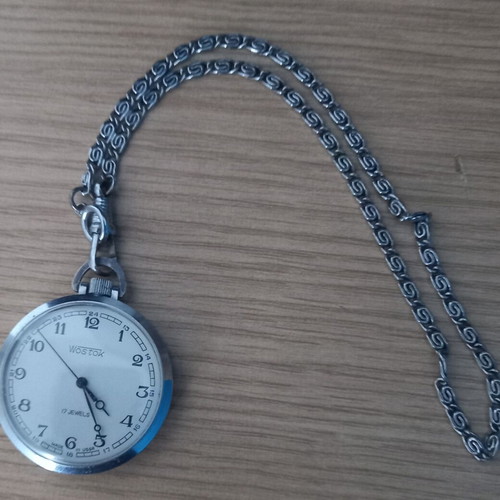 Wostok Vintage Mechanical Pocket Watch with Original Chain from Russia like new