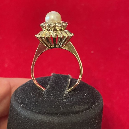 Gold ring 14k with pearl and semi-precious stones, used, size 55