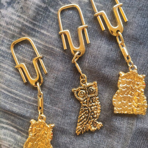 Keychains new, set of 3 with owl symbol multicolored