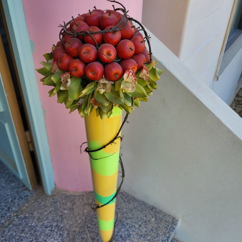 Tall Vases with Artificial Roses and Apples premium centerpieces