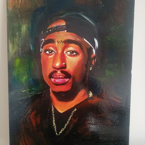 2 Pac - Tupac Shakur 5 painting new, oil on plywood with autograph