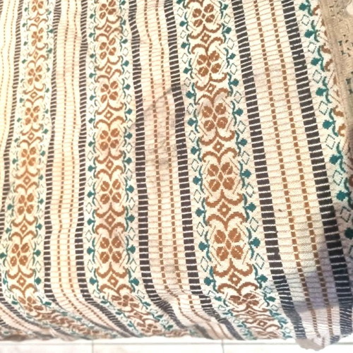 Woven traditional blanket used, beige with decorative lace, 180x260 cm