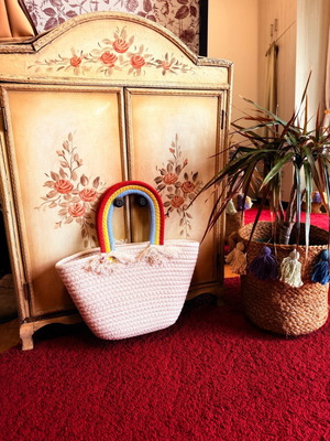 Boho Rainbow Basket Handbag like new, multicolor