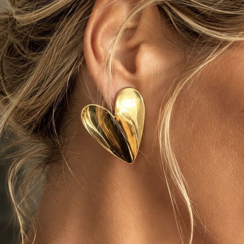 Gold Heart Earrings like new, statement design