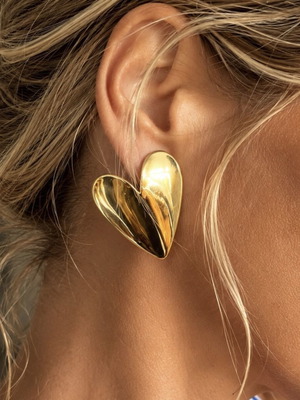 Gold Heart Earrings like new, statement design