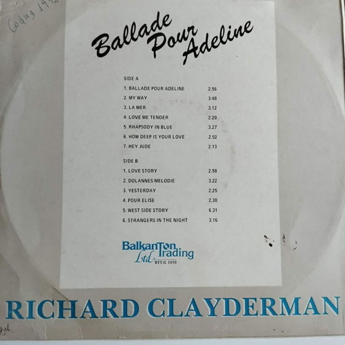 Richard Clayderman Ballade Pour Adeline vintage vinyl used