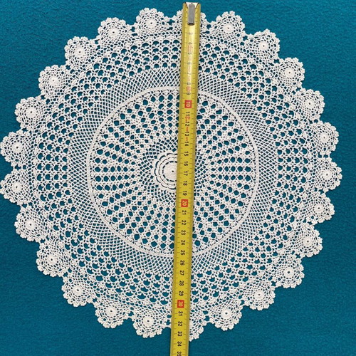 Vintage white large round doily 32cm crocheted with cotton yarn like new