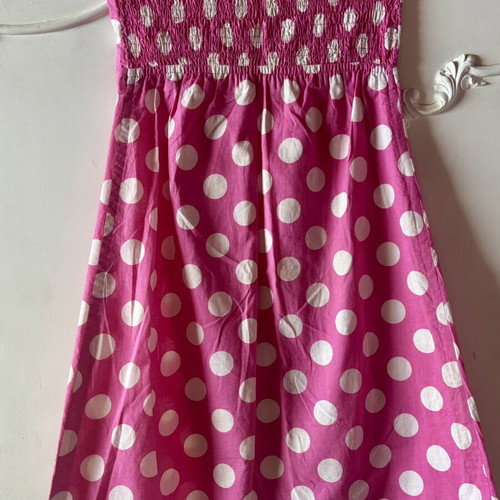Polka Dot Dress strapless, used, white and pink