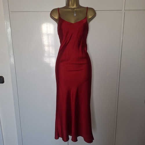Italian satin wine red strap dress, size medium