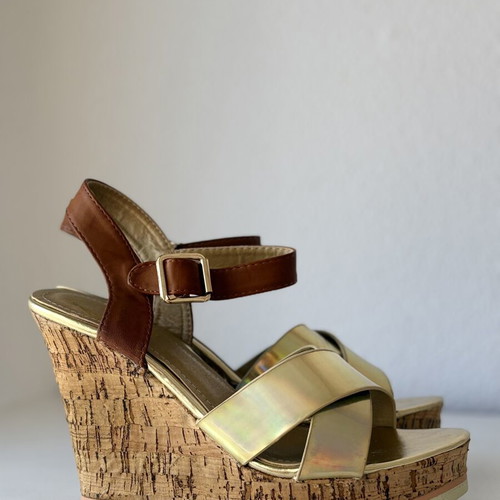 Platform sandals like new, size 40, brown and gold