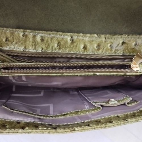 Luana Vintage Ostrich Print Shoulder Bag used, olive green