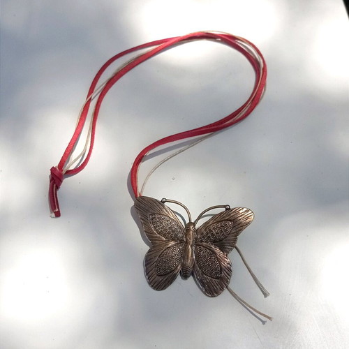 Boho long necklace with bronze butterfly like new