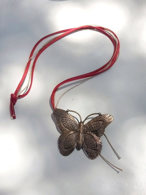 Boho long necklace with bronze butterfly like new