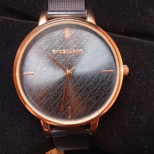 Excellanc wristwatch new, black dial and strap with rose gold details