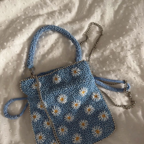 Zara limited edition blue beaded handbag with flowers