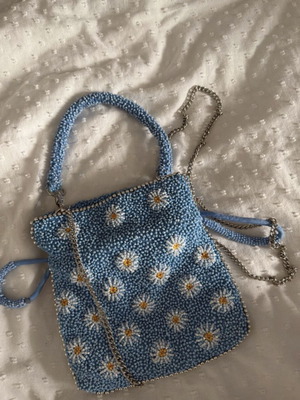 Zara limited edition blue beaded handbag with flowers